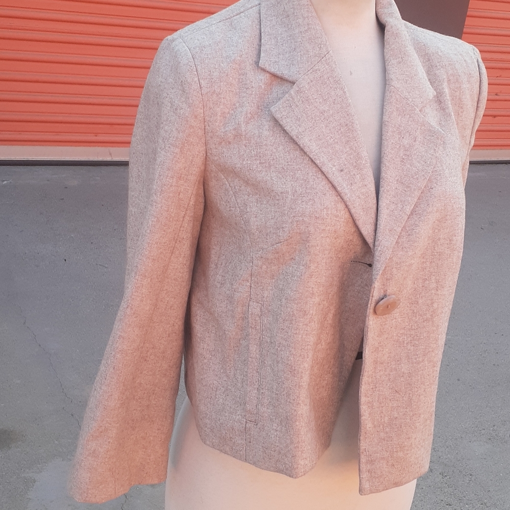 MERONA Tan Wool Blend Blazer Nude beige size M Crop Coat - Picture 2 of 8